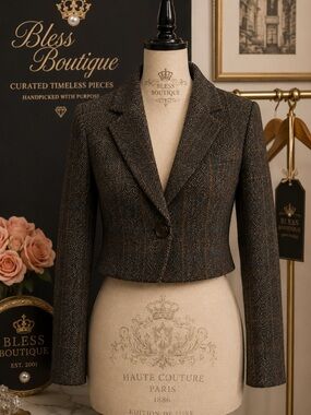 Archive Erudio Tucci Pure New Wool Cropped Tweed Blazer Jacket
